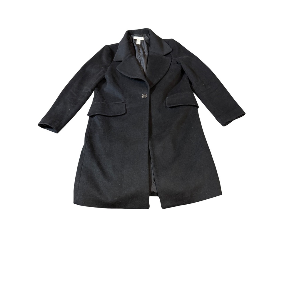 NWOT H&M Women Black Wool Blend Coat Size 6 Overcoat Single Breasted Warm Collar